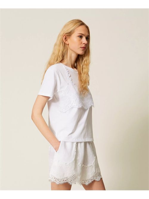 T-shirt trompel'oeil con pizzo TWINSET | TT2490/00001